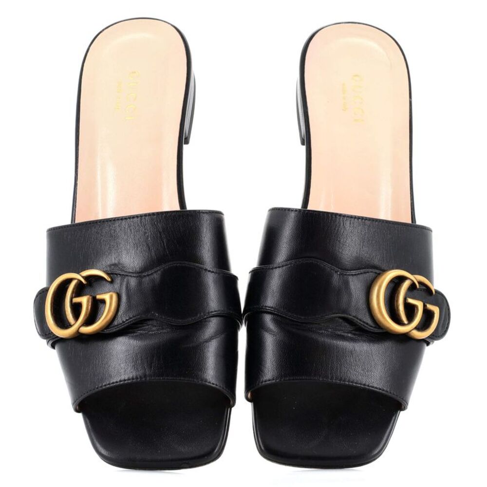 Gucci Women's GG Marmont Slide Sandals Leather Black - Picture 2 of 6